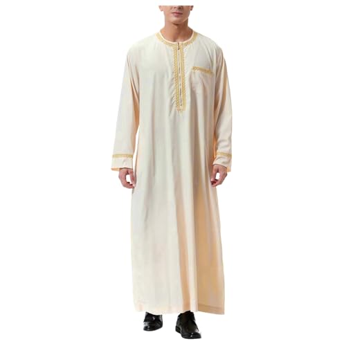 SKFLABOOF Muslimische Kleider Herren Gebetskleidung für Männer Muslim Kaftan Abaya Herren Dubai Robe Mittlerer Osten Ethnisch Kandoura Saudi Stil Dishdasha Araber Thobe Arabische Kleidung von SKFLABOOF