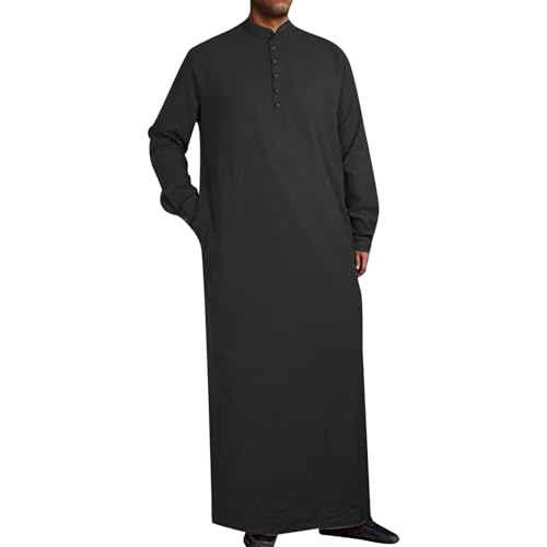 SKFLABOOF Muslimische Kleider Herren Gebetskleidung für Männer Muslim Kaftan Abaya Herren Dubai Robe Mittlerer Osten Ethnisch Kandoura Saudi Stil Dishdasha Araber Thobe Arabische Kleidung von SKFLABOOF