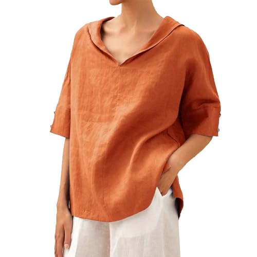 SKFLABOOF Musselin Bluse Damen Leinenhemd Tunika Blusen Hemdbluse Italienische Sommer Outfits Leinen Oversize Elegante Orange, XXL SKFLABOOF Musselin Bluse Damen Leinenhemd Tunika Blusen Hemdbluse Italienische Sommer Outfits Leinen Oversize Elegante Orange, XXL von SKFLABOOF