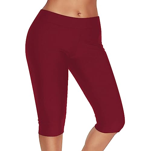 Sporthose Damen 3/4 | Longshirt Lässig Für Leggings Fahrradbekleidung Outdoor Activewear Sommer Große Größen Umstandsmode Knielang Hose Leicht Casual Radlershorts Sportbekleidung (Rot, 4XL) von SKFLABOOF