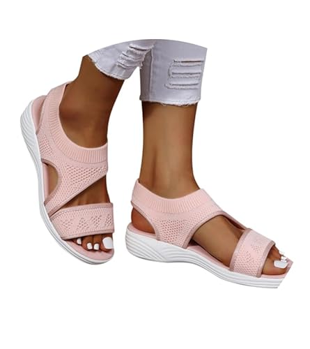 Sandalen Damen Sommer - Breite Füße Orthopädische Schuhe Bequeme Flach Sandaletten Leichte Barfuss Sandalette Mesh Weiche Sohle Casual Sport Sommerschuhe Pantoletten 002c Rosa, 38 EU von SKFLABOOF