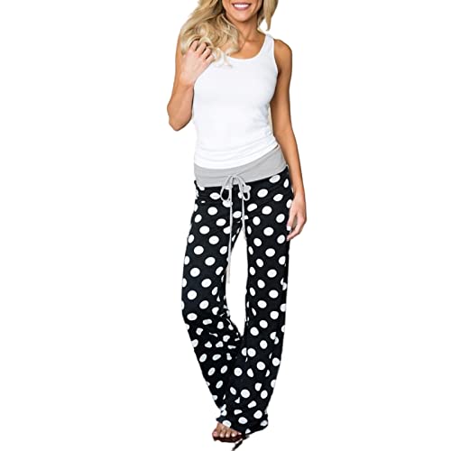 Schlafanzughose Damen Lang Karo Gestreift Relaxhose Bequeme Kariert Loungehose Plaid Frauen Weit Bein Pyjama Hose Kuschelhose Nachthose Freizeithose Running von SKFLABOOF