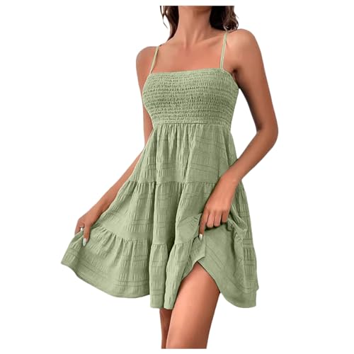 Sommerkleid Damen Strandkleid Maxikleider Kurz Sommerkleider Maxi Dress a Linie Tunika Kleid Sommer Maxikleid Ärmellos Spaghettiträger Damenkleider 001b Grün, L von SKFLABOOF