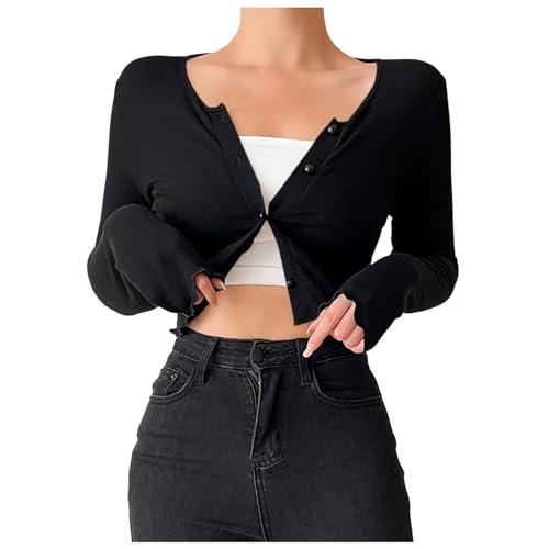 Strickjacke Damen Kurz - Pullover Für Boleros Bunte Jacke Knöpfe Vorne Offen Elegante Cardigan Schwarz, L Strickjacke Damen Kurz - Pullover Für Boleros Bunte Jacke Knöpfe Vorne Offen Elegante Cardigan Schwarz, L von SKFLABOOF