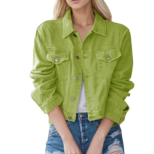 jeansjacke damen grün, angebote des tages heute blitzangebote, Jeansjacke Damen Tailliert Ausgefallene Mädchen Damen-Jacken Sommer Cowgirl Jacke Blouson Denim Sommerjacke Leicht Langarm Grün, S von SKFLABOOF