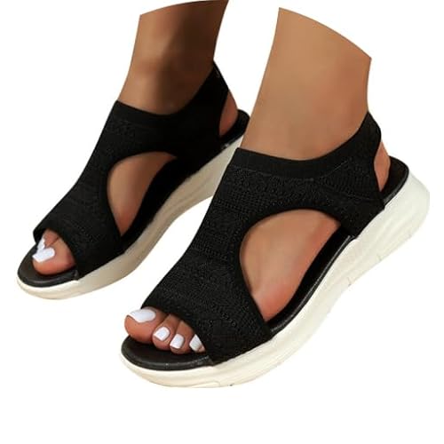 Orthopädische Sandalen Damen - Breite Füße Plateau Schlappen Mit Fußbett Sommerschuhe Sommer Weite Barfuss Offene Schuhe Elegant Und Bequem 001b Schwarz, 42 von SKFLABOOF