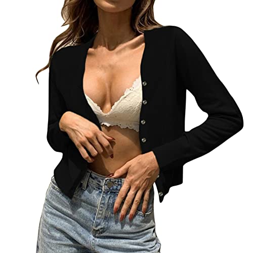 Damen Strickjacke - Strickjacken Für Bunte Häkeljacke Vorne Offen Kurz Cardigan Strick Crop Elegant Pullover Schwarz, M Damen Strickjacke - Strickjacken Für Bunte Häkeljacke Vorne Offen Kurz Cardigan Strick Crop Elegant Pullover Schwarz, M von SKFLABOOF