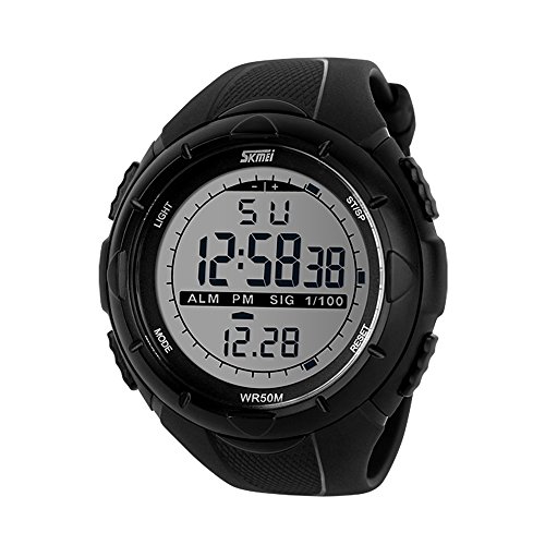 Herren Sport Digital Armbanduhr, 50 m Wasserdicht Military Outdoor Uhren schwarz großes Gesicht mit Chronograph Alarm stoßfest LED von SKMEI