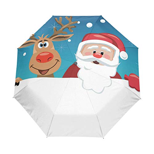 Compact Travel Regenschirm Santa Claus and Reindeer Auto Open Close Regenschirm Windproof Anti-UV von SKYDA