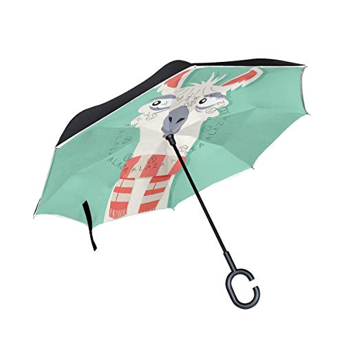 Umgekehrter Regenschirm Alpaka mit Schal umgekehrte Regenschirme doppellagig Winddicht Regenschirm für Auto Regen Outdoor mit C-förmigem Griff von SKYDA