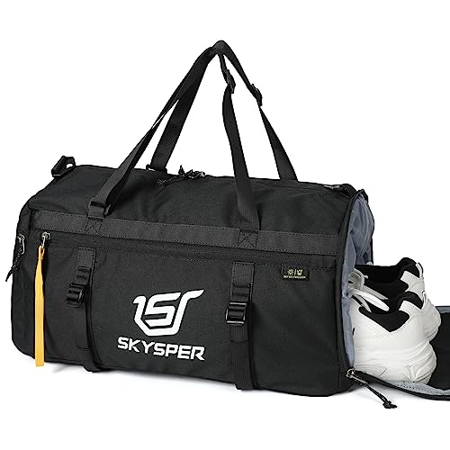 SKYSPER Sporttasche Herren und Damen，Klein Reisetasche mit Schuhfach Weekender Tasche Schwimmtasche Duffle Bag für Travel Gym Training Schwarz von SKYSPER