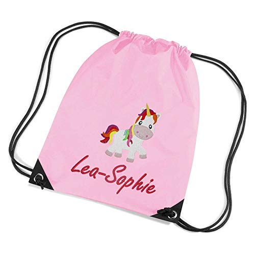 SL-Store GbR Turnbeutel Bestickt mit Namen und Motiv Sportbeutel Schuhbeutel Schwimmbeutel Wäschebeutel viele Farben & Motive 45x33 cm, Farbe:rosa von SL-Store GbR