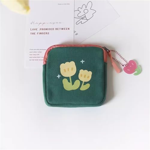 Feminine Damenbinden-Aufbewahrungstasche Niedliche Mädchen-Geldbörse, einfache quadratische Blumentasche (Color : Green, Size : 11.5x2x11.5cm) von SLEDEZ