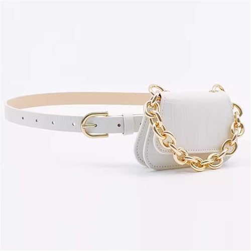 Leichte Hüfttasche für Damen Damen Casual Chain Personalisierter Anzug Dünne Gürteltasche (Color : White, Size : 8x3cm) von SLEDEZ