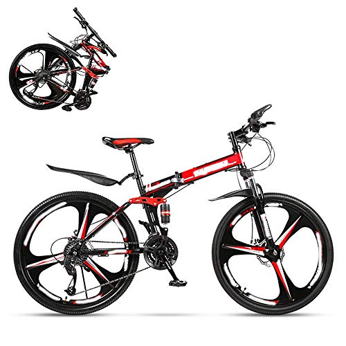 SLRMKK Zusammenklappbares Fahrrad für Erwachsene, 24-Zoll-Mountainbike mit variabler Geschwindigkeit, doppelter Stoßdämpfer für Männer und Frauen, Doppelscheibenbremsen, 21/24/27/30 Geschwindigkeit Optional von SLRMKK