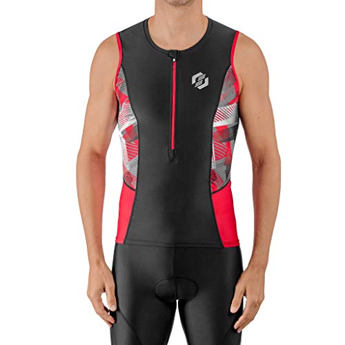 SLS3 Triathlon Herren Top mit Reißverschluss | Trikot | Shirt | Tops | FRT Tri Jersey (Black/Red Geo, L) von SLS3