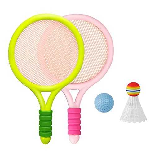 SM SunniMix Tennisschläger Set Kinder ab 2 Jahre, Kinder Badmintonschläger Set mit und Badminton-Federball, Kinder 2 in 1 Badminton Tennis Schläger Draussen Spielzeug für Outdoor Sport, rosa grün von SM SunniMix