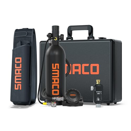 SMACO Mini-Tauchflasche 1L Tauchzylinder Unterstützen Sie die Unterwasseratmung für 15-20 Minuten Mini-Tauchausrüstung Kann für Unterwasser-10-m-Tauchübungen/Unterwasserarbeiten, Paket B, Schwarz von SMACO