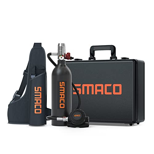 SMACO Mini-Tauchflaschen-Kit 1L Tauchflasche Unterstützt 15–20 Minuten Unterwasser-Atemgerät, Kleine Tauchflasche Tauchen Sauerstoffflasche Tauchpaket für Unterwasserarbeiten, Paket-A(Schwarz) von SMACO