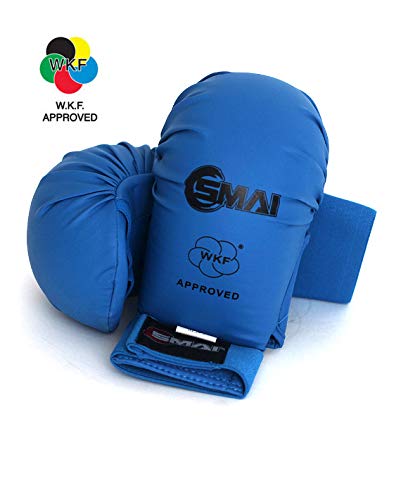 SMAI WKF Karate Handschutz ohne Daumen, Blau, Handschuhe, Faustschützer (L) von SMAI