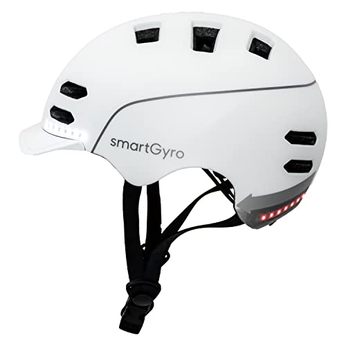 smartGyro Smart Helmet – Smart Helm mit automatischem Bremslicht, Größe L, EPS + PC, Batterie, Frontvisier, LEDs vorne und hinten, weiße Farbe von SMARTGYRO