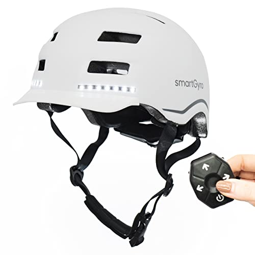 smartGyro Smart Helmet Max – Smart Helmet mit automatischem Bremslicht, Blinker, Größe L, EPS + PC, Batterie, Frontvisier, LEDs vorne und hinten, weiße Farbe von SMARTGYRO
