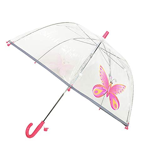SMATI Kinderregenschirme - transparenter Stockschirm Glockenform - Der erste Fluoreszierende Regenschirm für die Sicherheit Ihres Kindes (Rosa Schmetterling) von SMATI