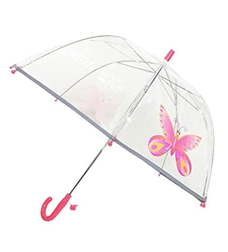 SMATI Kinderregenschirme - transparenter Stockschirm Glockenform - Der erste fluoreszierende Regenschirm für die Sicherheit Ihres Kindes (Rosa Schmetterling) von SMATI