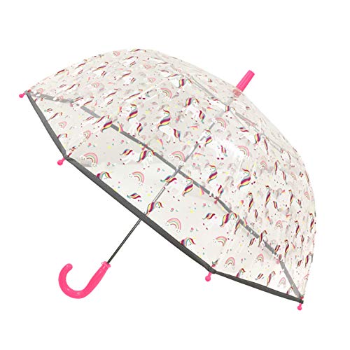 SMARTBULLE Transparenter Kinderregenschirm Glocke - fluoreszierende Umrandung : Windbeständig; Durchmesser=71cm; manuell zu öffnen; Mädchenregenschirm; Motiv: EINHORN. von SMATI