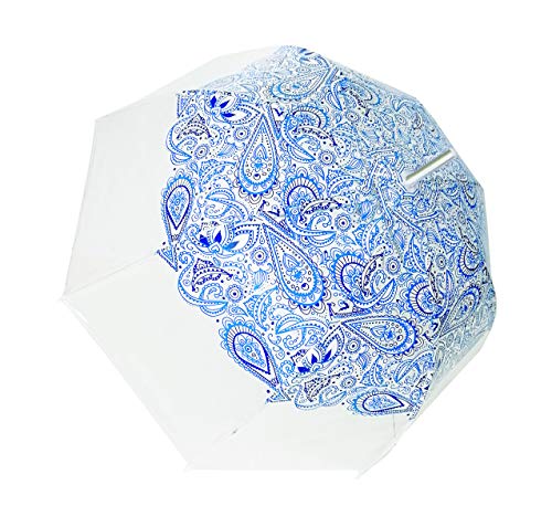 SMATI Regenschirm durchsichtig transparent mit Automatik Stockschirm (Blau Paisleymuster) von SMATI