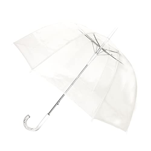 SMARTBULLE Regenschirm Lang Transparent - Glockenform; Solide; Automatische Öffnung; Durchmesser=85cm; Transparenter Griff; Damenregenschirm; Weisse Umrandung. von SMATI