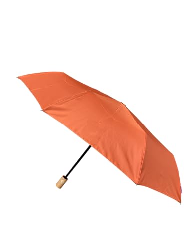 SMATI Regenschirm für Damen und Herren, aus recyceltem Stoff, umweltfreundlich, robust, winddicht, automatisches Öffnen, Reißverschluss, kompakter Regenschirm für Reisen, cognac von SMATI