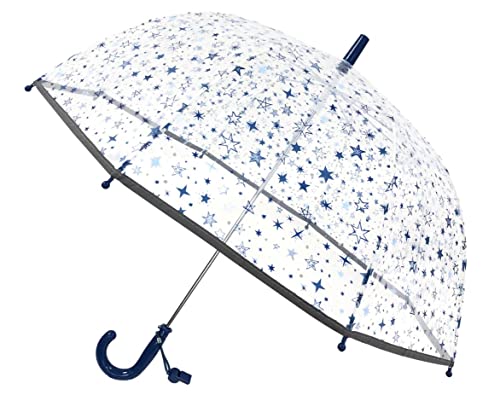 SMATI Transparenter Kinderregenschirm Glocke: Windfest; Durchmesser=69cm; manuell zu öffnen; Mädchenregenschirm; Motiv KID'S STARS. von SMATI