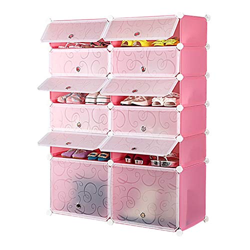 SMBAOFUL Schuhregal, Persönlichkeit, Multifunktionsregal, Aufbewahrungsbox, Kinderschuhschrank, staubdicht, modisch (Farbe: Rosa, Größe: 6 Schichten) von SMBAOFUL