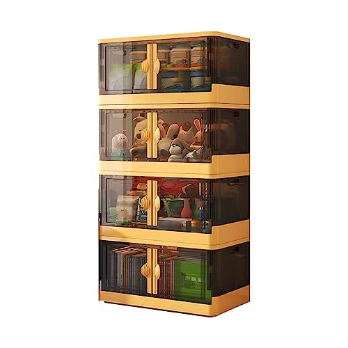 SMBAOFUL Zusammenklappbare Aufbewahrungsbehälter, Doppeltüren, gelbe Kunststoff-Faltbox, stapelbarer Kleinigkeiten-Organizer-Behälter mit Rädern für Kleidung, Spielzeug, Snacks, Bücher (46 x 29 cm) von SMBAOFUL