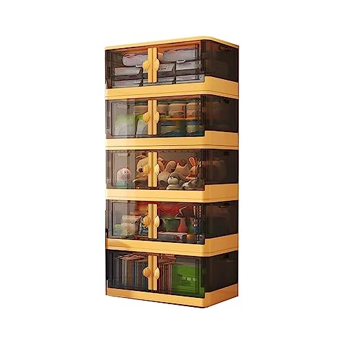 SMBAOFUL Zusammenklappbare Aufbewahrungsbehälter, Doppeltüren, gelbe Kunststoff-Faltbox, stapelbarer Kleinigkeiten-Organizer-Behälter mit Rädern für Kleidung, Spielzeug, Snacks, Bücher (Farbe: 5 von SMBAOFUL