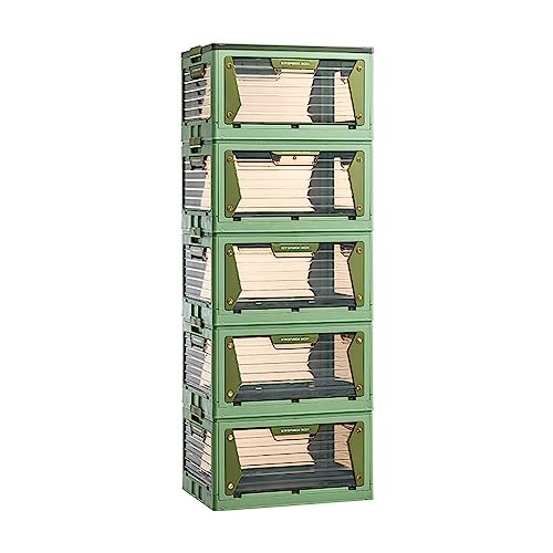 SMBAOFUL Zusammenklappbare Aufbewahrungskörbe, 5-lagige, stapelbare, zusammenklappbare Aufbewahrungsboxen aus grünem Kunststoff, Lebensmittelschrank mit transparentem Fenster und Rädern für Kleidung, von SMBAOFUL