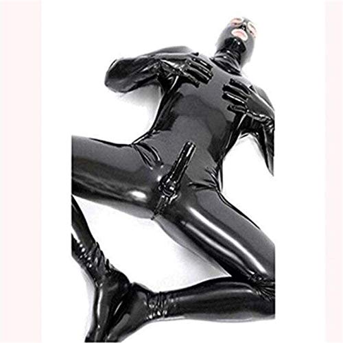 Herren glänzende Lack Schwarz Leder Katzenanzug Ganzkörper Männer Sexy Latex Enger Reißverschluss Jumpsuit Gummi Kleidung (XL) von SMGZC