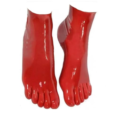 Latex Zehensocken Naturlatex Kautschuk Fünf Finger Socken Bekleidungszubehör Aus Latex,Unisex Latex Socken (L,rot) von SMGZC