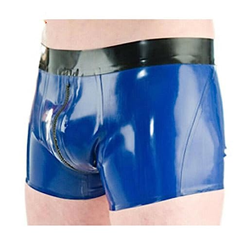 SMGZC Herren Latex Slip Blau Latex Boxershorts Höschen Latex Unterwäsche Unterhose Kurze Hose (L) von SMGZC