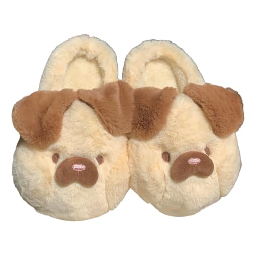 SMMZRF Clogs Frauen Süßer Cartoon Welpe Innen Warm Warmes Plüsch-Hausschuhe Winter Mode Weiche Schuhe-Gelb-40-41 von SMMZRF