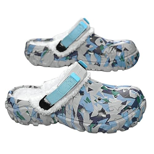 SMMZRF Clogs Große Größe 47 Herren Winter Clogs Hausschuhe Abnehmbare rutschfeste Warme Hausschuhe-Blau-42 von SMMZRF