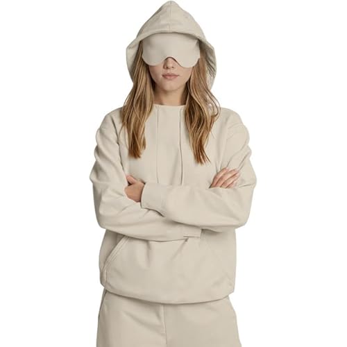 SMMZRF Kapuzenpullover Mit Augenmaske Im Flugzeugmodus, Bequemes, Einfarbiges Langarm-Sweatshirt-Cremefarben-XXL von SMMZRF