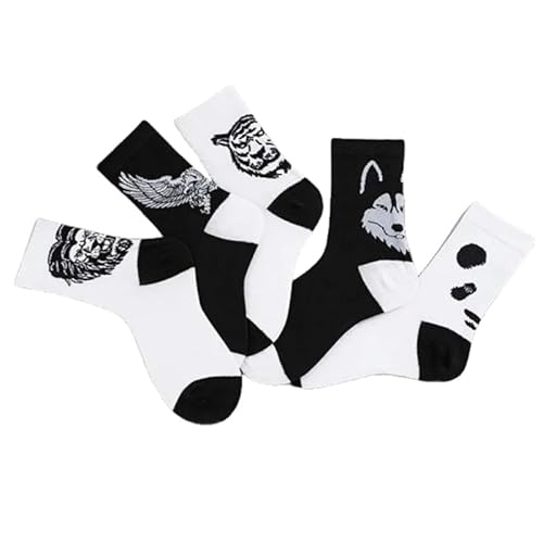 Socke 3/5 Paar Weiße Und Schwarze Socken Mit Cartoon-Tier-Panda-Tiger-Muster. Herrensocken-F-5 Paare von SMMZRF