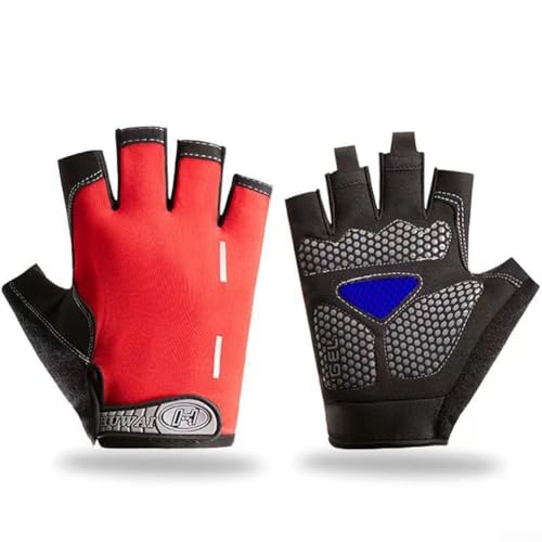 Halbfinger-Handschuhe aus Silikon für Gewichtheben und Busfahren, atmungsaktiv und rutschfest, Rot von SMZhomeone