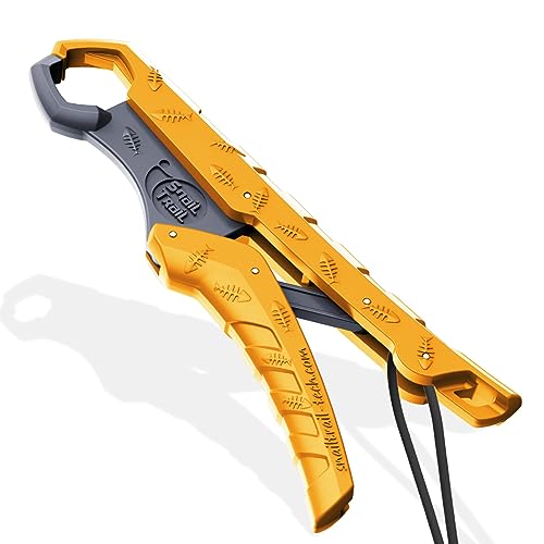 SNAIL TRAIL Floating Fish Gripper, Barsch Fishing Grabber, Catfish Holder, Trout Fish Mouth Grip Tool, Fish Lip Gripper, Fishing Plier (Yellow-Gray) (7.5 Inch) von SNAIL TRAIL