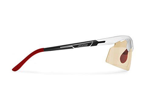 Snatch Radbrille Selbsttönend Polarisiert - Fahrradbrille Photochrome Sportbrille Sonnenbrille Ski Laufen Golf Running Earthquake by Italy (Matt Schwarz/Shiny Weiß/Red, Photochromen Gelb bis Grau) von Snatch