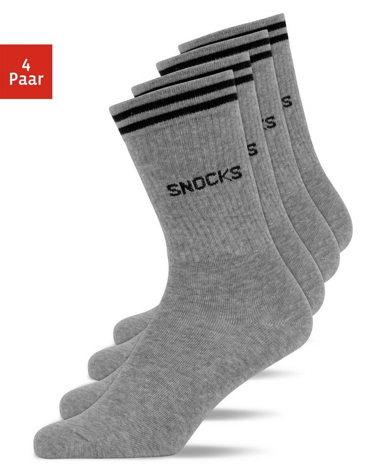 SNOCKS Sportsocken Hohe Tennissocken mit Streifen für Damen & Herren (4-Paar) aus Bio-Baumwolle, stylish für jedes Outfit von SNOCKS