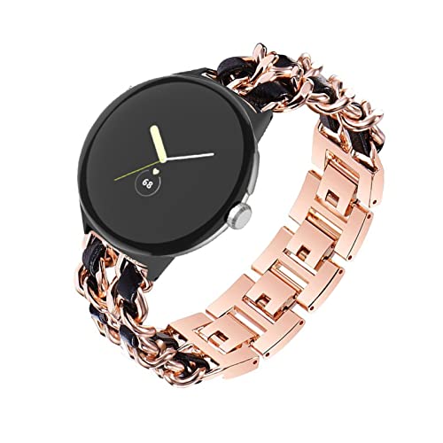 Metall mit Leder Armbänder für Google Pixel Watch Armband, Damen Google Pixel Watch Armband Edelstahl Ersatzarmband kompatibel mit Google Pixel Watch (A) von SOCFLO