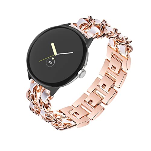 Metall mit Leder Armbänder für Google Pixel Watch Armband, Damen Google Pixel Watch Armband Edelstahl Ersatzarmband kompatibel mit Google Pixel Watch (F) von SOCFLO